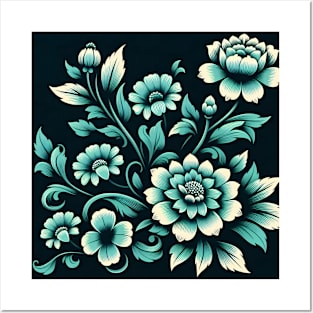 Sky Blue Floral Illustration Posters and Art